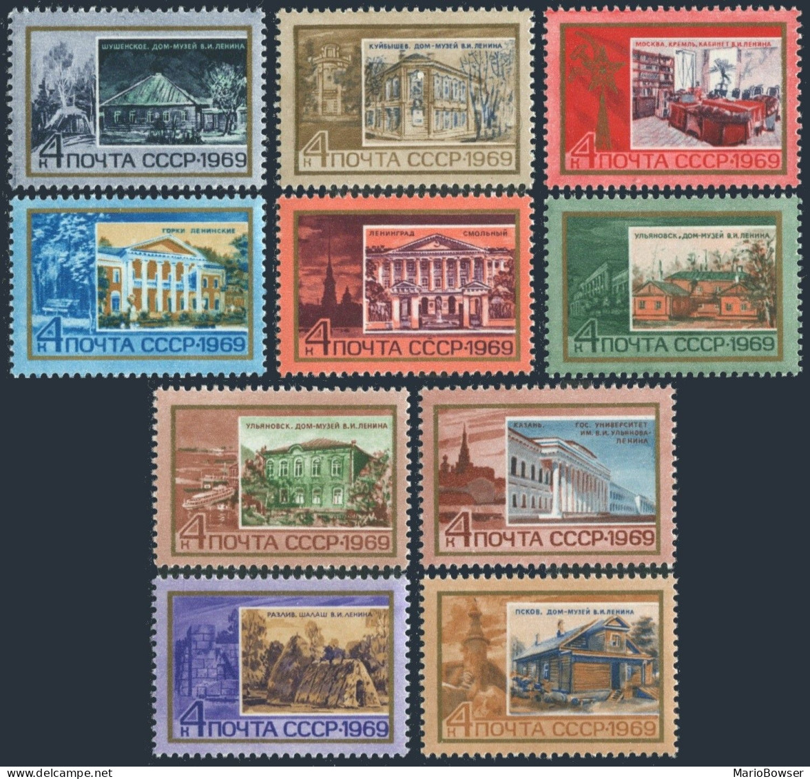 Russia 3582-3591 Blocks/4,MNH.Michel 3609-3616/81 Places Of Vladimir Lenin,1969. - Neufs