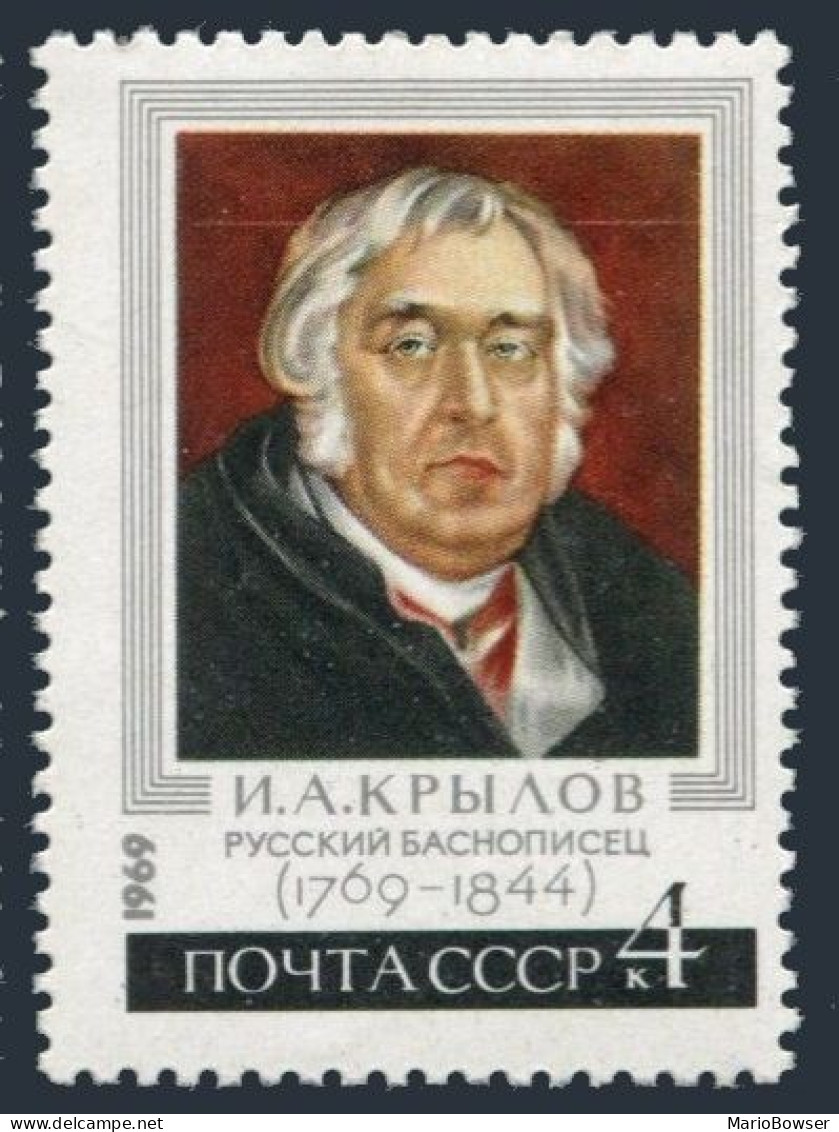 Russia 3573 Two Stamps, MNH. Michel 3600. Ivan Krylov, Fable Writer. 1969. - Neufs