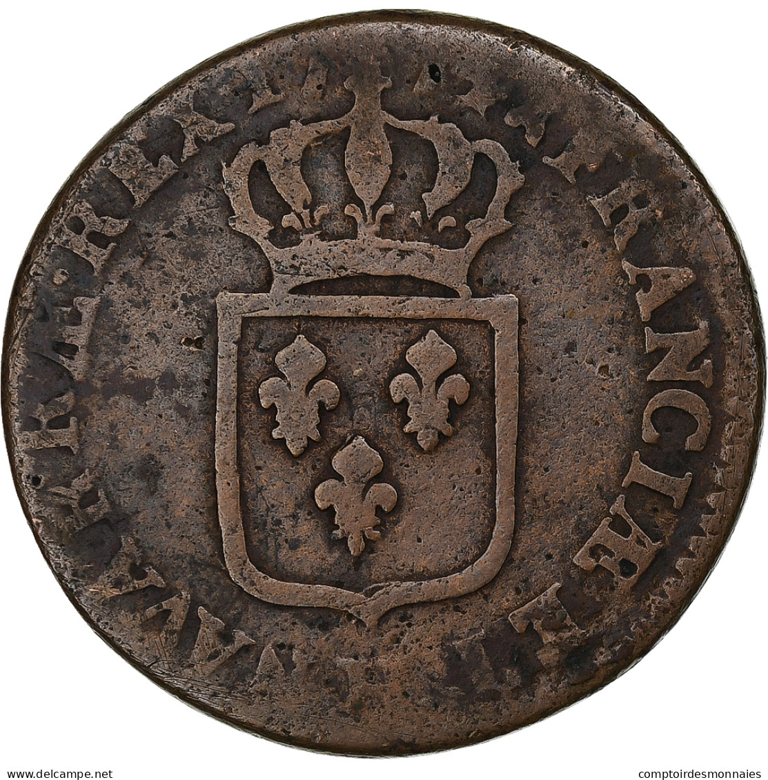 France, Louis XV, Sol à La Vieille Tête, 1774, La Rochelle, Cuivre, TB - 1715-1774 Luis XV El Bien Amado