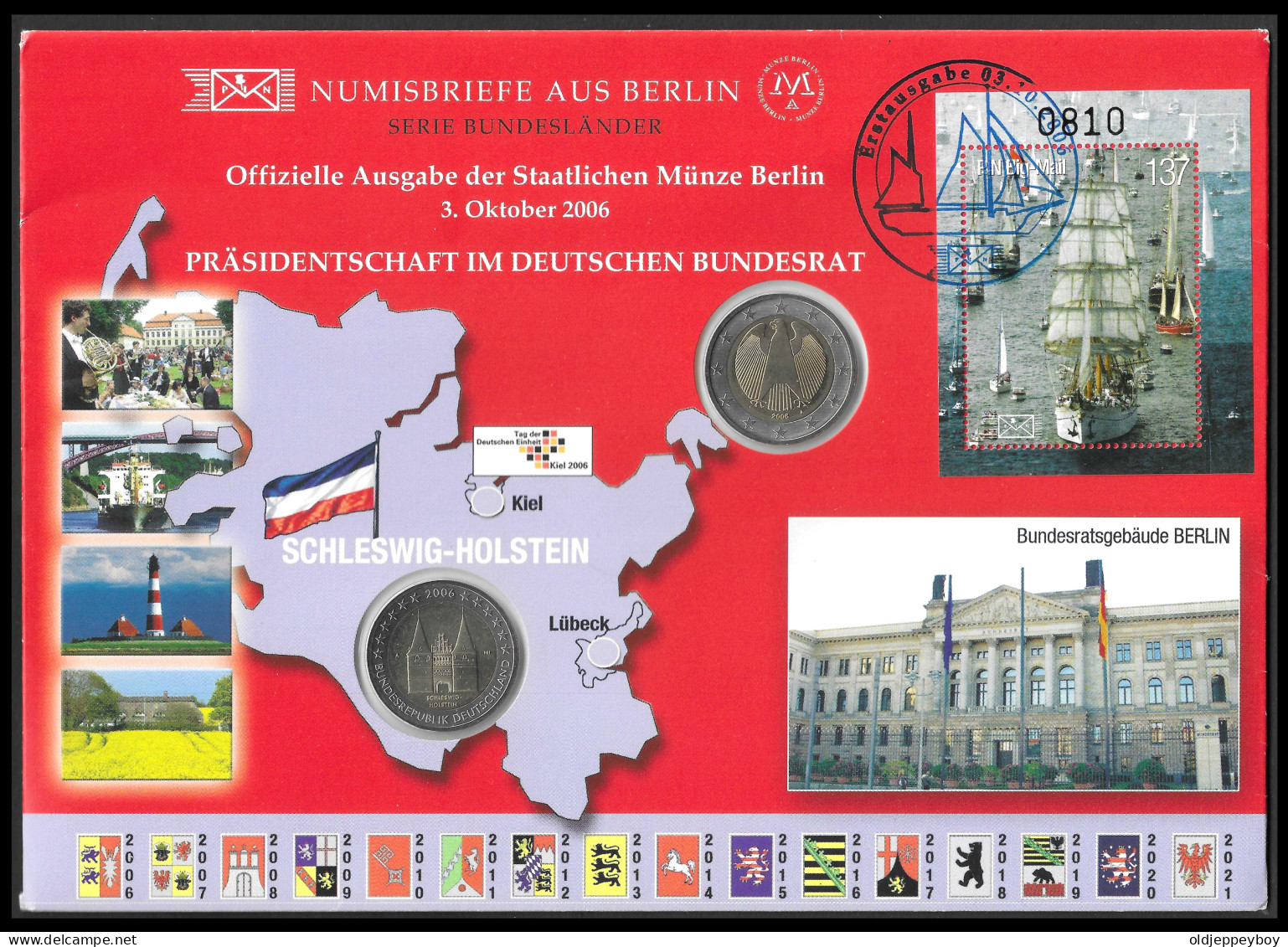 GERMANY DEUTSCHLAND - Numisbrief AUS BERLIN SERIE BUNDESLANDER  Mit 2 Euro X 2  Schleswig-Holstein 2006 A - Deutschland