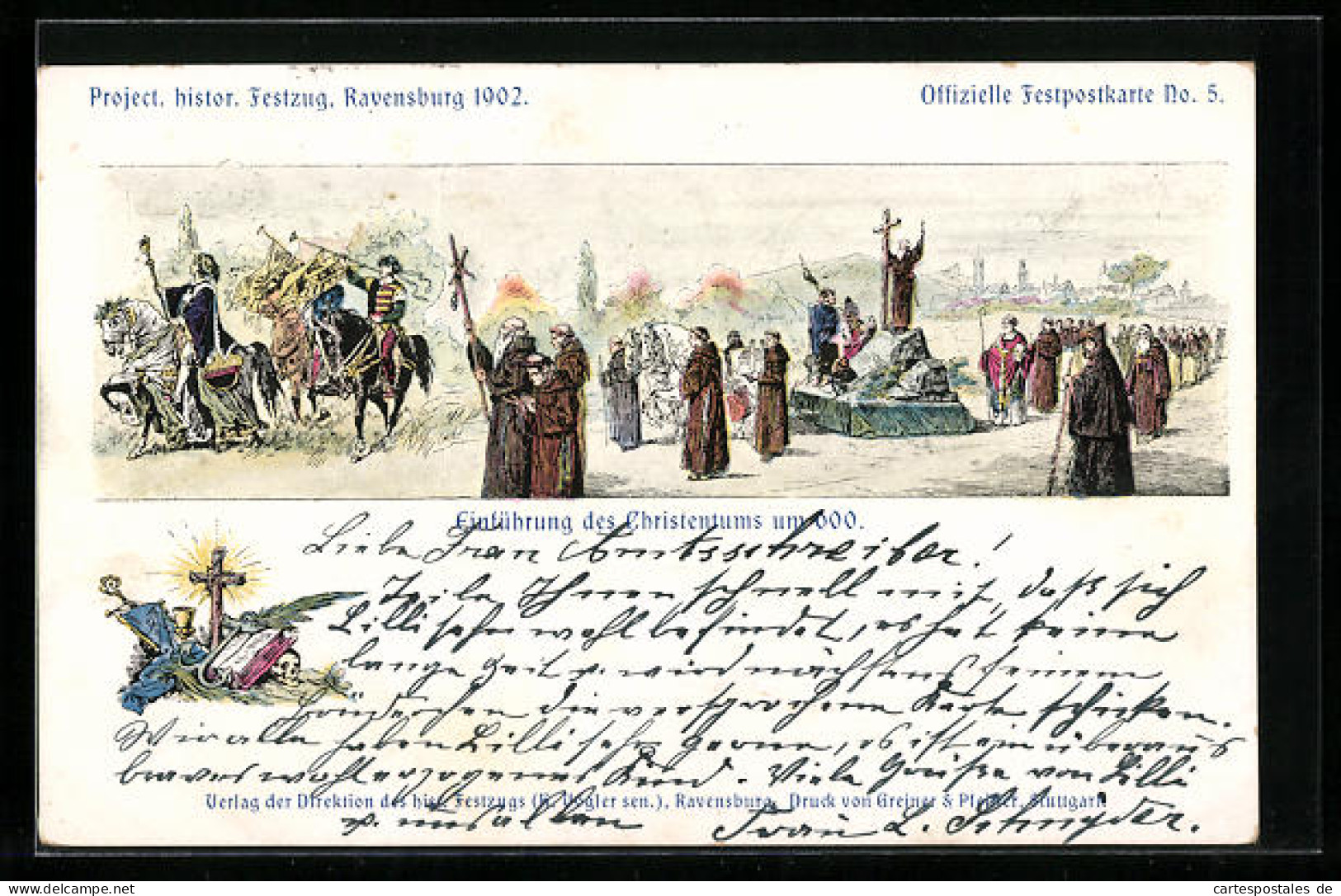 Lithographie Ravensburg, Historischer Festzug 1902, Einführung Des Christentums  - Ravensburg