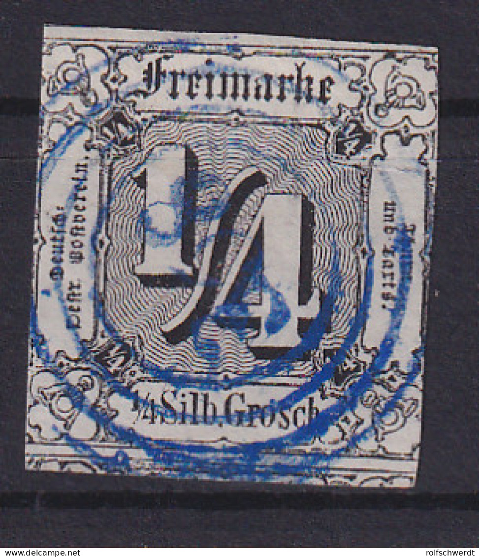 Ziffer ¼ Sgr. Mit Blauem Nummernstempel 358(= Friedrichswerth), Gepr. Pfenninger - Sonstige & Ohne Zuordnung