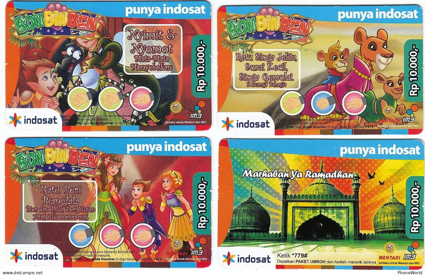 Indonesia, Punya Indosat Cartoons BonBinBen  8x, RRR - Indonésie