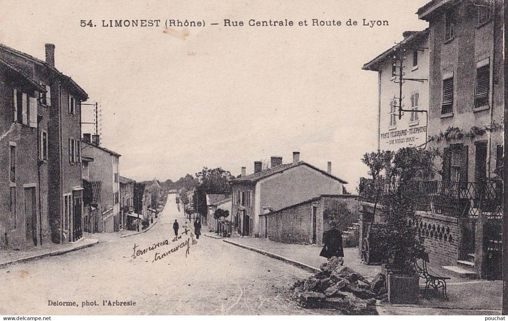 C14-69) LIMONEST (RHONE)  ROUTE DE LYON ET RUE CENTRALE - ( ANIMEE - ENFANTS - A DROITE LA POSTE - 2 SCANS ) - Limonest