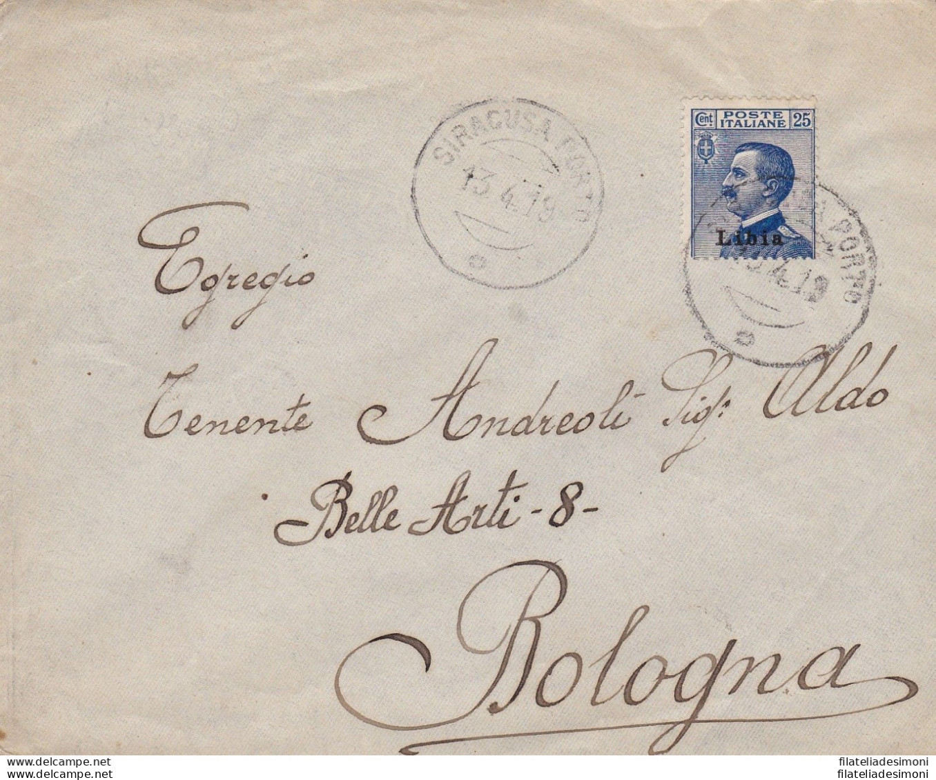 1919 LIBIA, N° 7  25 Cent. Azzurro Isolato Su Lettera VIAGGIATA PER BOLOGNA - Libya