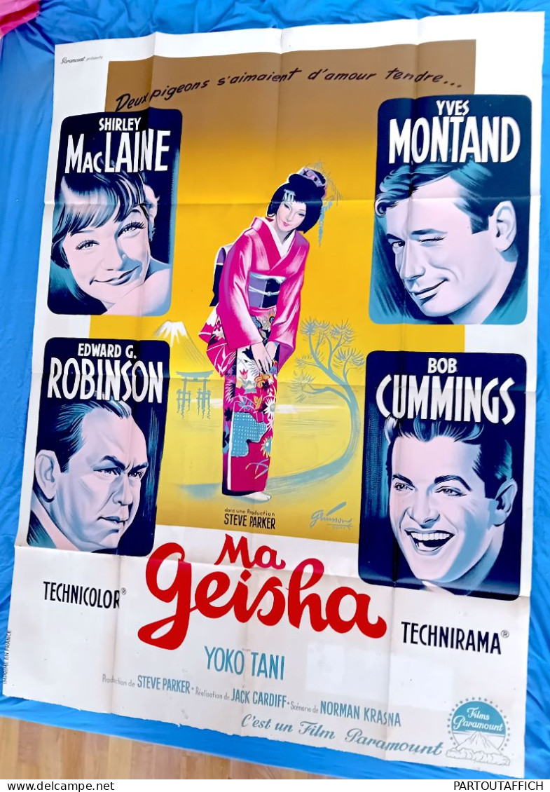 Affiche Orig Ciné MA GEISHA Shirley McLaine Yves Montand 120X160 Illu Grinsson Litho 1962 - Plakate & Poster