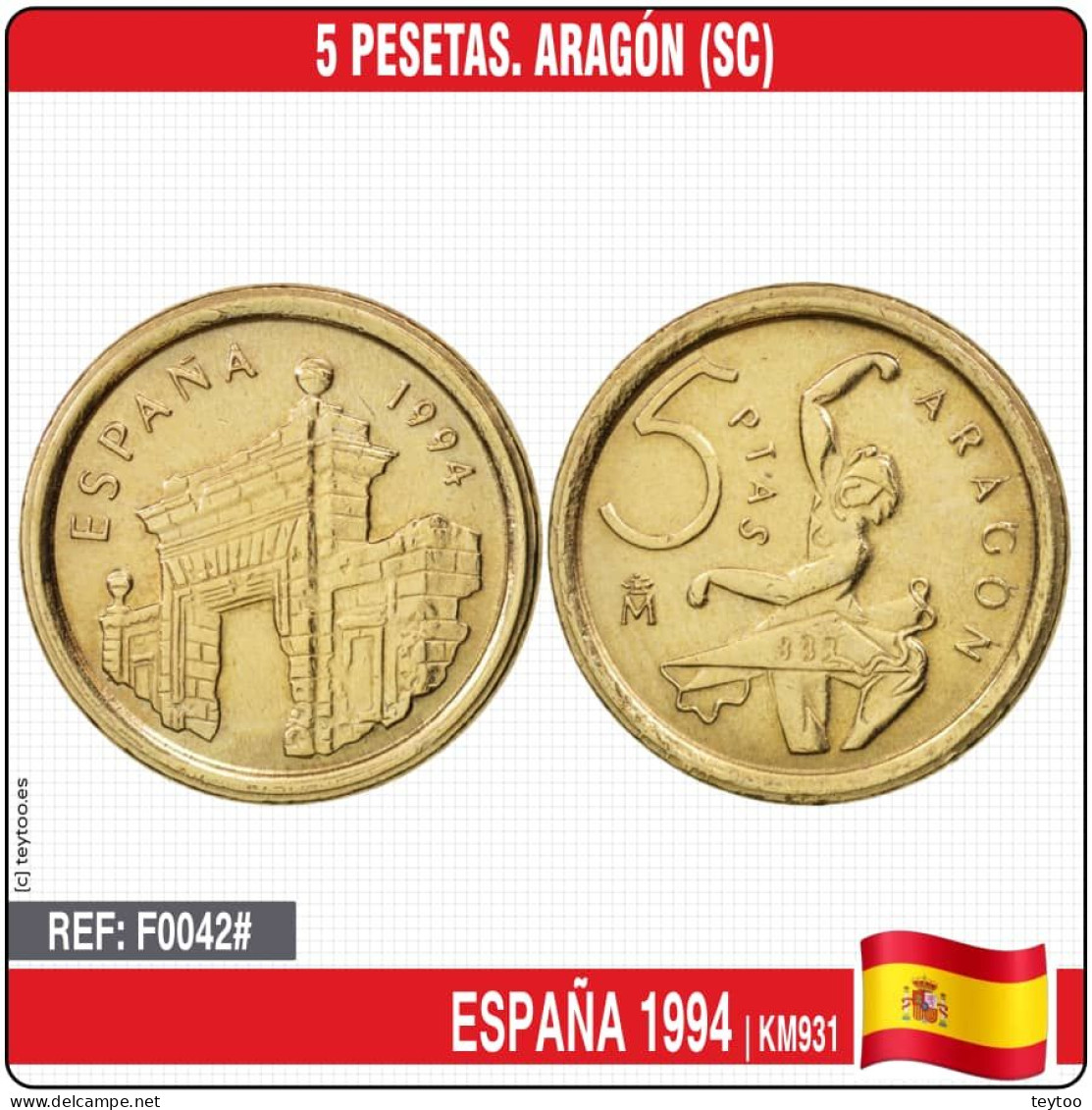 F0042# España 1994. 5 Pesetas. Aragón (SC) KM931 - 5 Pesetas