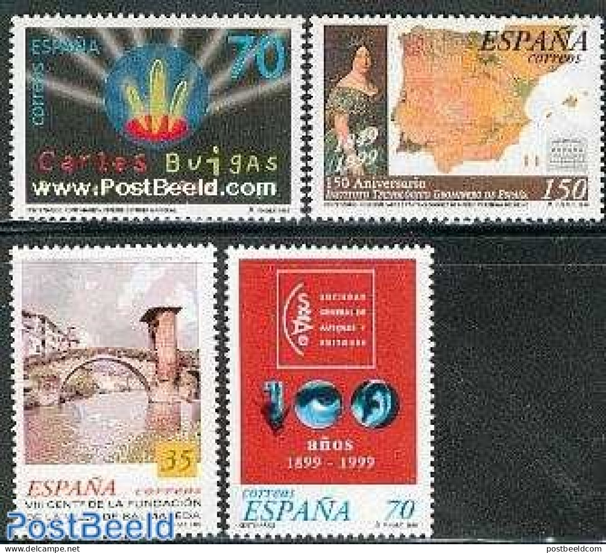 Spain 1999 Mixed Issue 4v, Mint NH, Various - Maps - Art - Bridges And Tunnels - Ongebruikt