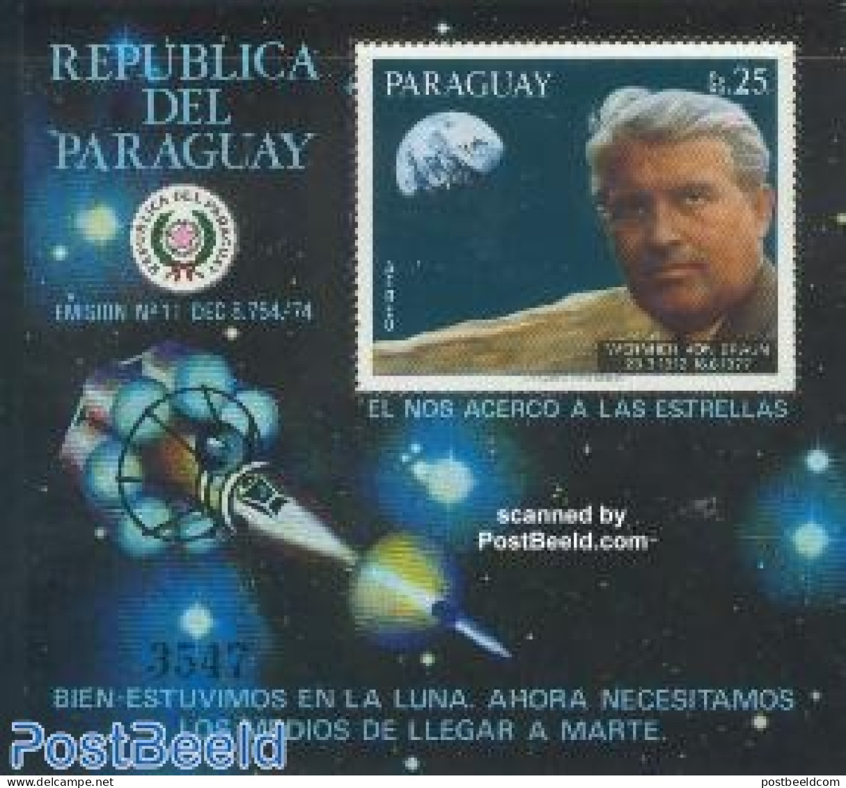 Paraguay 1977 W. Von Braun S/s, Mint NH, Transport - Space Exploration - Paraguay