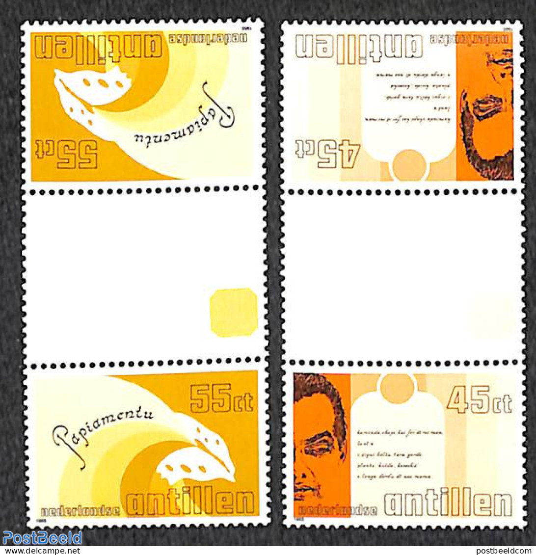 Netherlands Antilles 1985 Papiamentu 2v Gutter Pairs, Mint NH, Science - Esperanto And Languages - Art - Authors - Han.. - Scrittori
