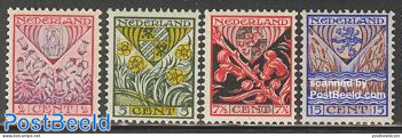 Netherlands 1927 Child Welfare 4v, Unused (hinged), History - Nature - Coat Of Arms - Flowers & Plants - Unused Stamps