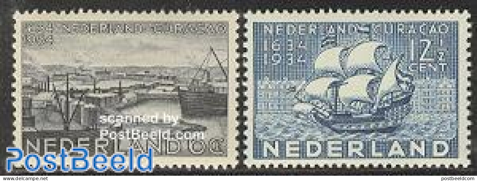 Netherlands 1934 Curacao 2v, Unused (hinged), Transport - Ships And Boats - Unused Stamps