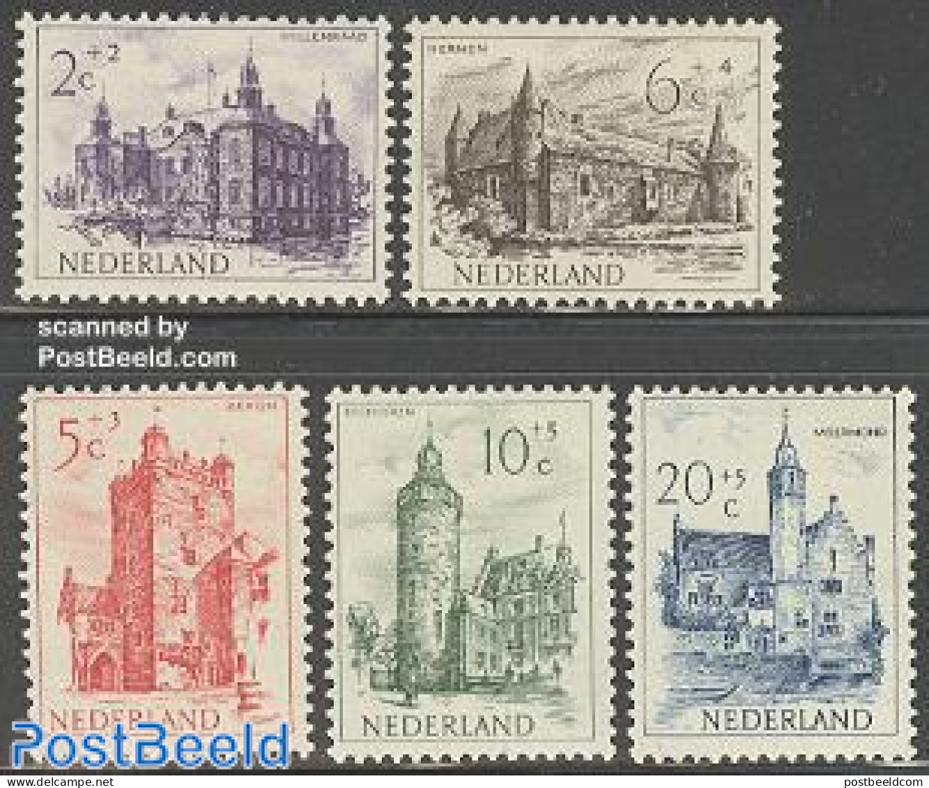 Netherlands 1951 Summer, Castles 5v, Unused (hinged), Art - Architecture - Castles & Fortifications - Neufs
