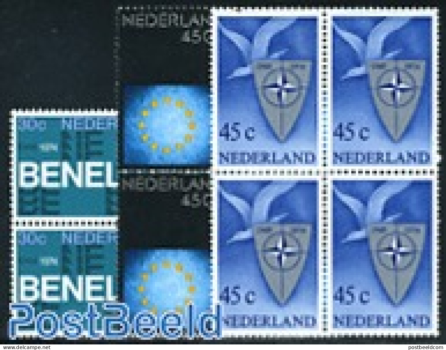 Netherlands 1974 Mixed Issue 3v, Blocks Of 4 [+], Mint NH, History - Europa Hang-on Issues - Ongebruikt
