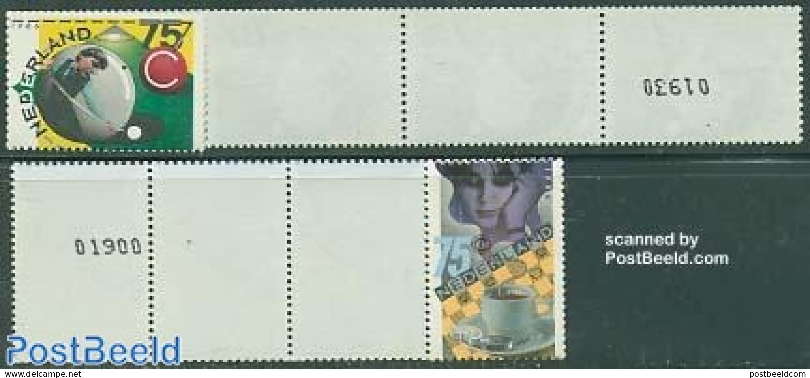 Netherlands 1986 Sport 2v Coil Strips Of 5 Stamps, Mint NH, Sport - Billiards - Sport (other And Mixed) - Unused Stamps