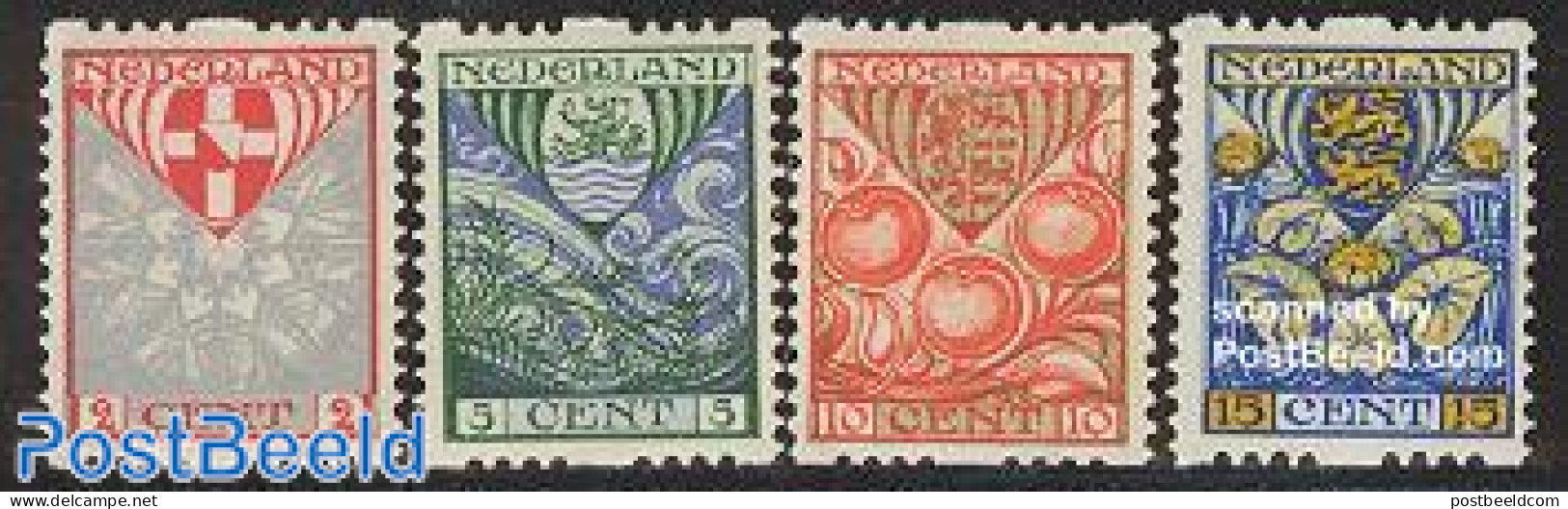 Netherlands 1926 Child Welfare 4v, Syncopatic Perf., Mint NH, History - Nature - Coat Of Arms - Flowers & Plants - Fruit - Ongebruikt