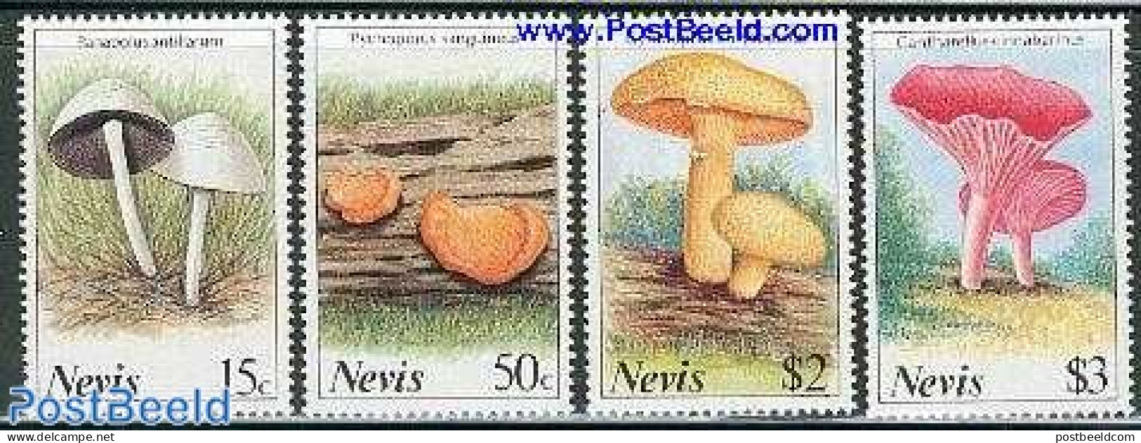 Nevis 1987 Mushrooms 4v, Mint NH, Nature - Mushrooms - Pilze