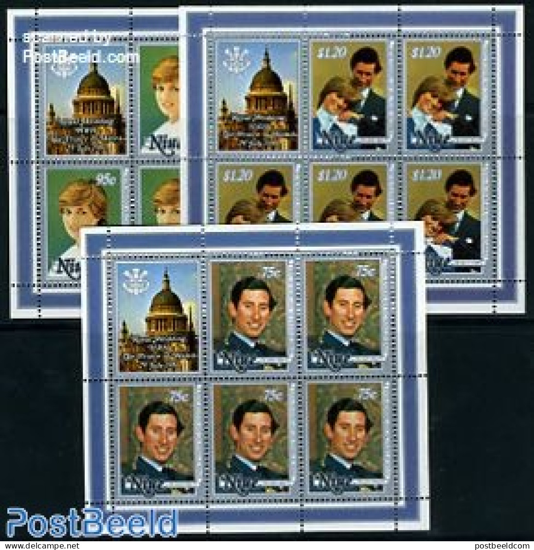 Niue 1981 Royal Wedding 3 M/ss, Mint NH, History - Kings & Queens (Royalty) - Case Reali