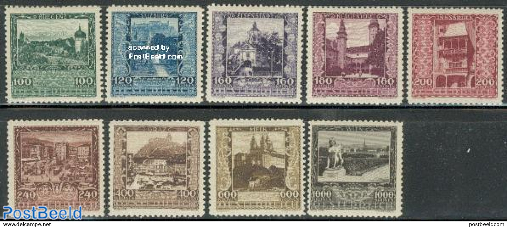 Austria 1923 Welfare 9v, Unused (hinged), Religion - Various - Cloisters & Abbeys - Street Life - Art - Architecture -.. - Nuovi