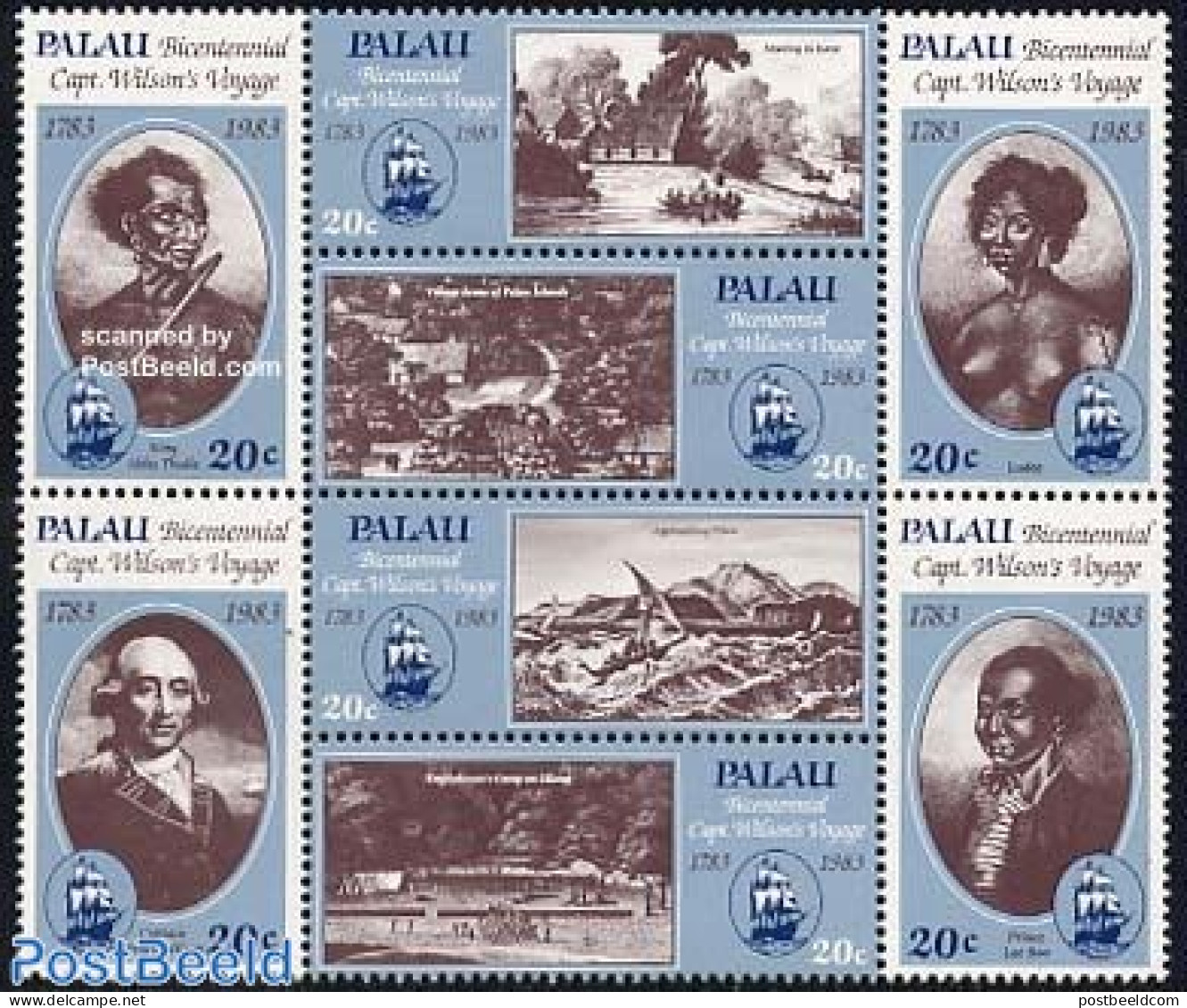 Palau 1983 Wilsons Landing 2x4v [:-:], Mint NH, History - Transport - Explorers - Ships And Boats - Explorateurs