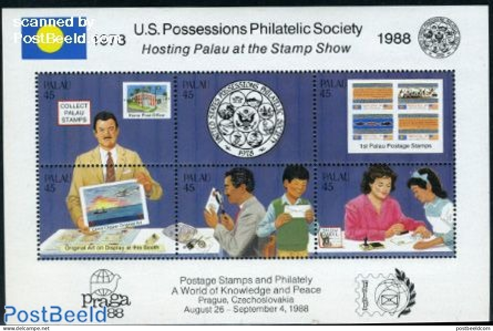 Palau 1988 Praga 88 6v M/s, Mint NH, Philately - Stamps On Stamps - Postzegels Op Postzegels