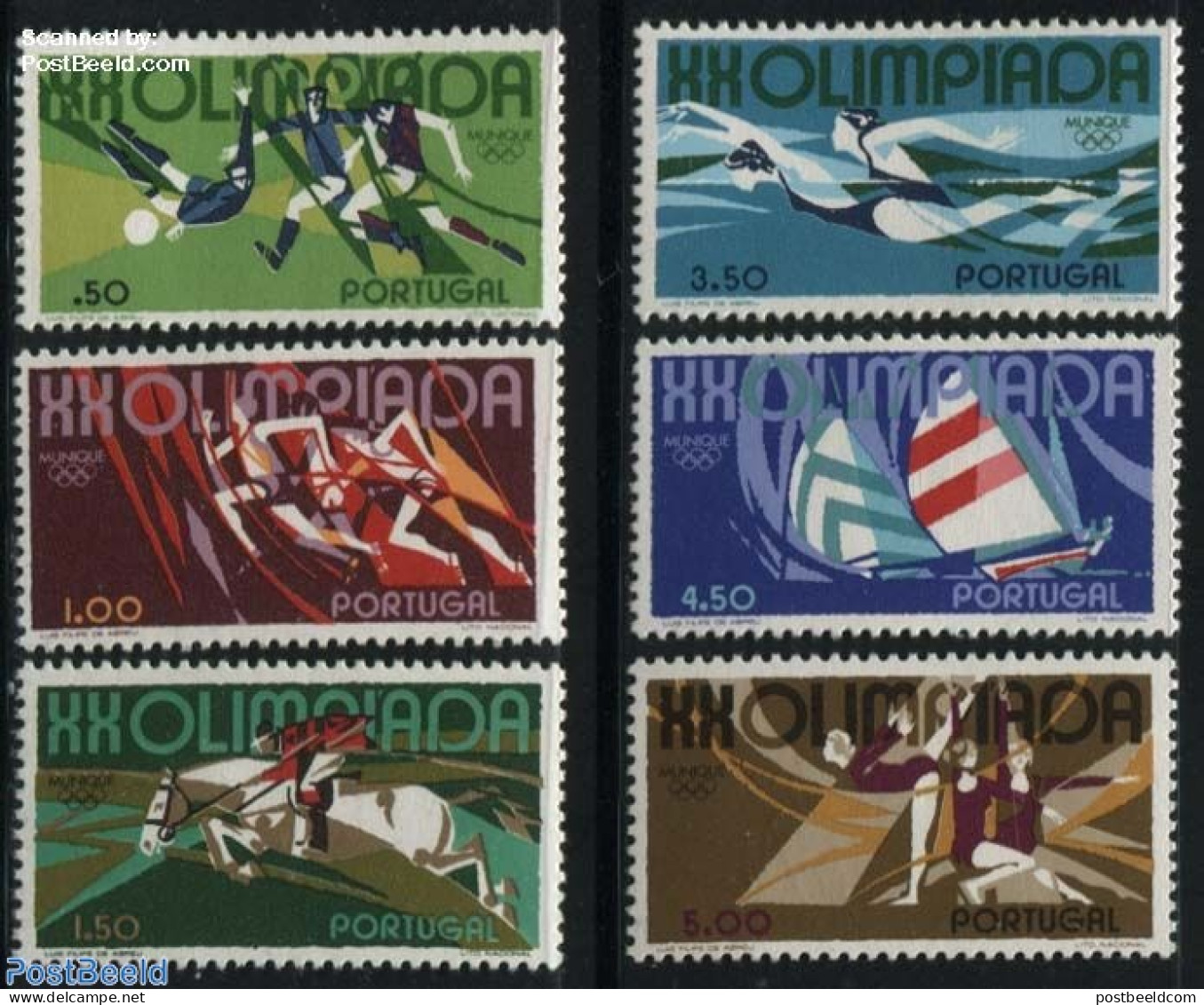Portugal 1972 Olympic Games Munich 6v, Mint NH, Nature - Sport - Horses - Athletics - Football - Gymnastics - Olympic .. - Unused Stamps