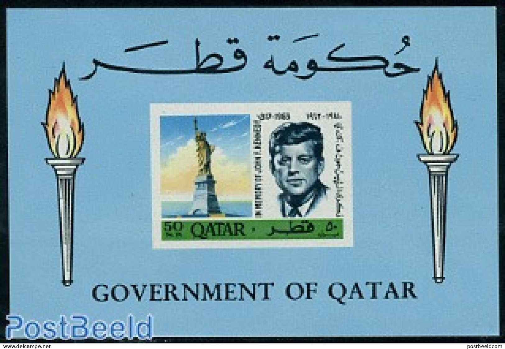 Qatar 1966 J.F. Kennedy S/s Imperforated, Mint NH, History - American Presidents - Art - Sculpture - Escultura