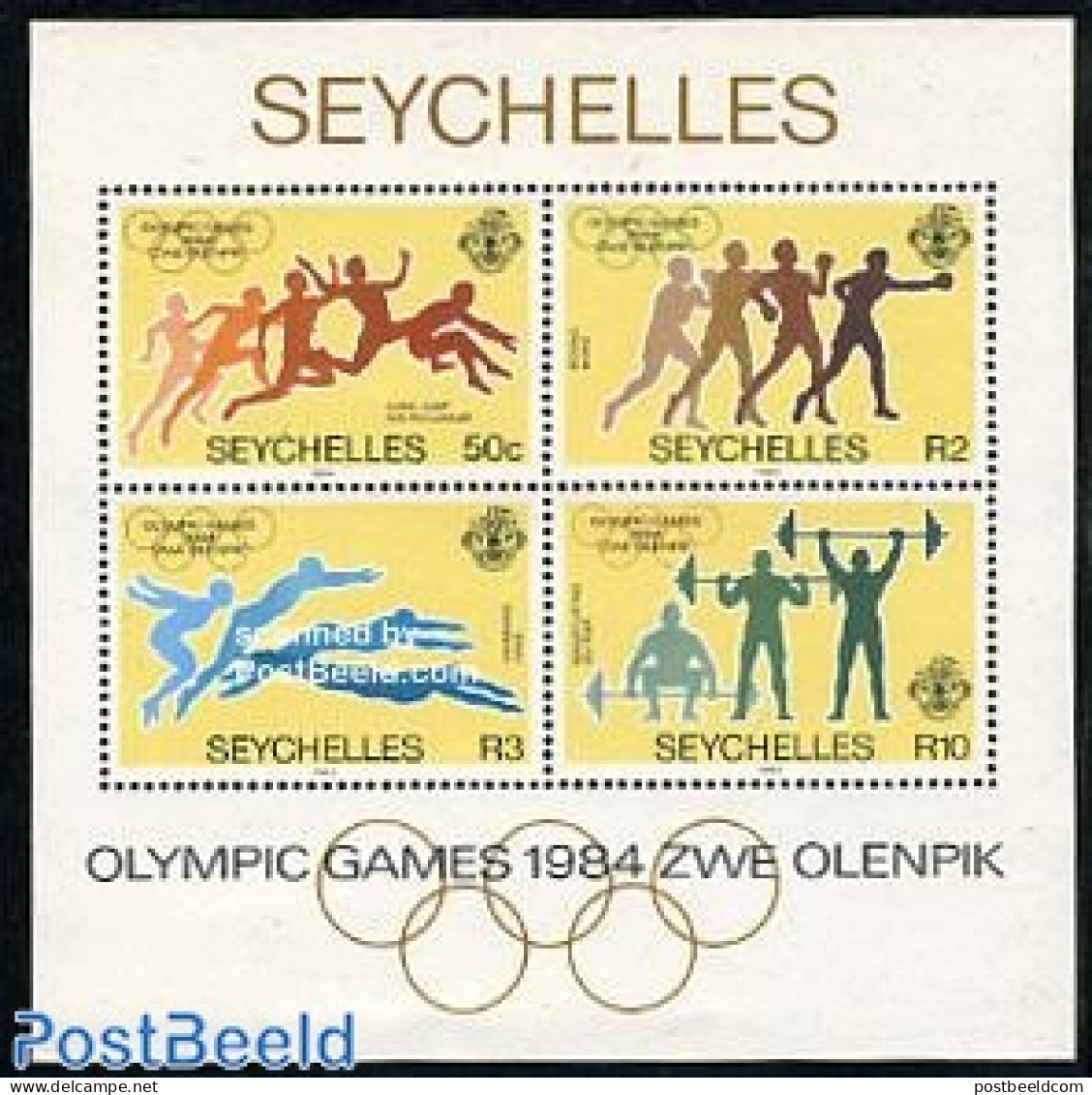 Seychelles 1984 Olympic Games Los Angeles S/s, Mint NH, Sport - Boxing - Olympic Games - Swimming - Weightlifting - Boxen