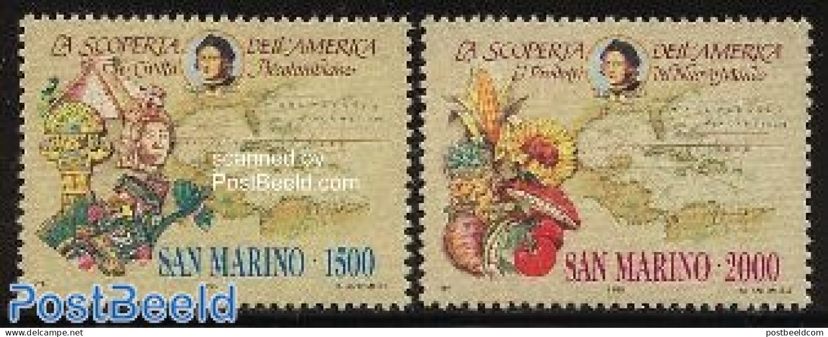 San Marino 1990 Discovery Of America 2v, Mint NH, History - Explorers - Ungebraucht