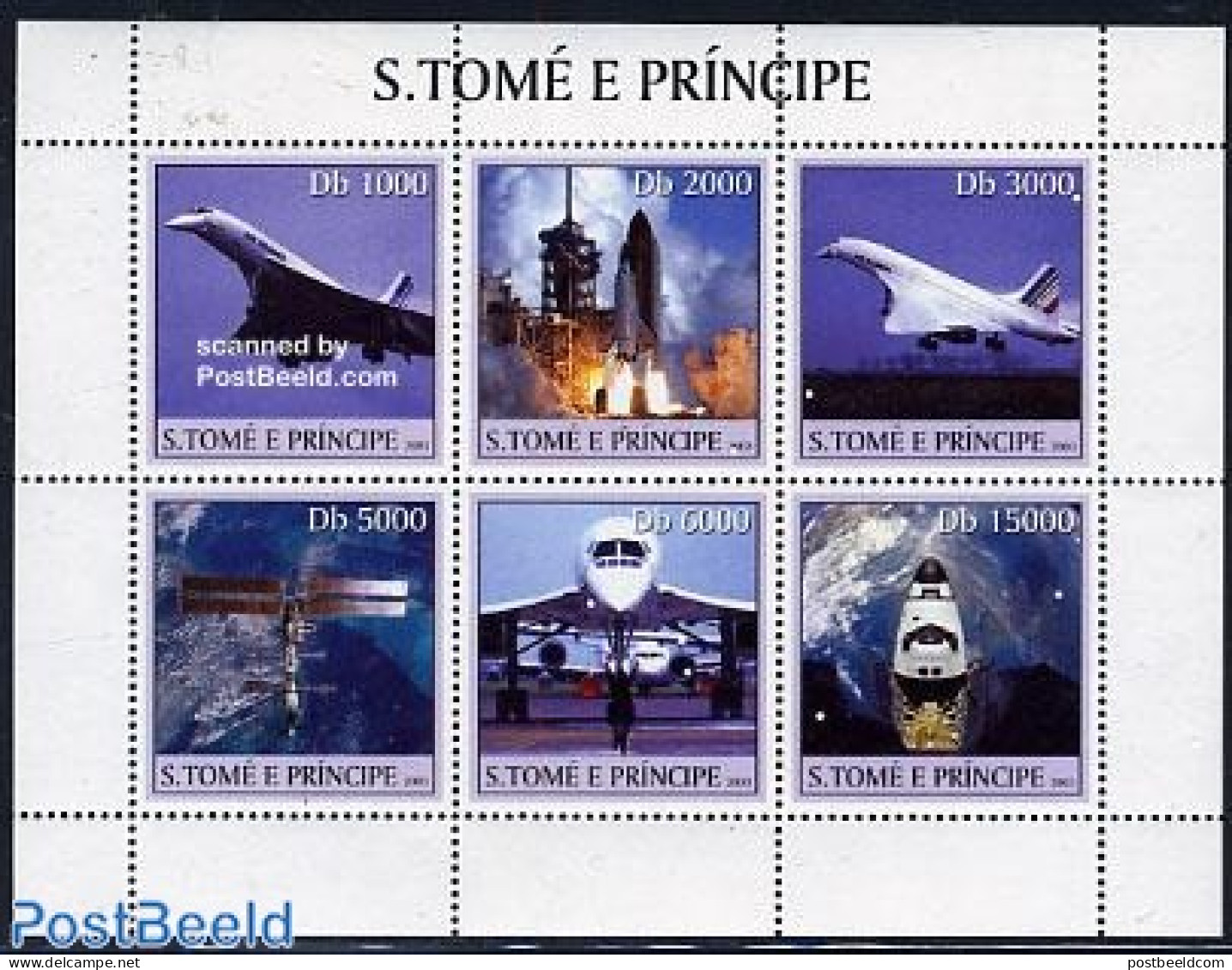 Sao Tome/Principe 2003 Space, Concorde 6v M/s, Mint NH, Transport - Concorde - Aircraft & Aviation - Space Exploration - Concorde