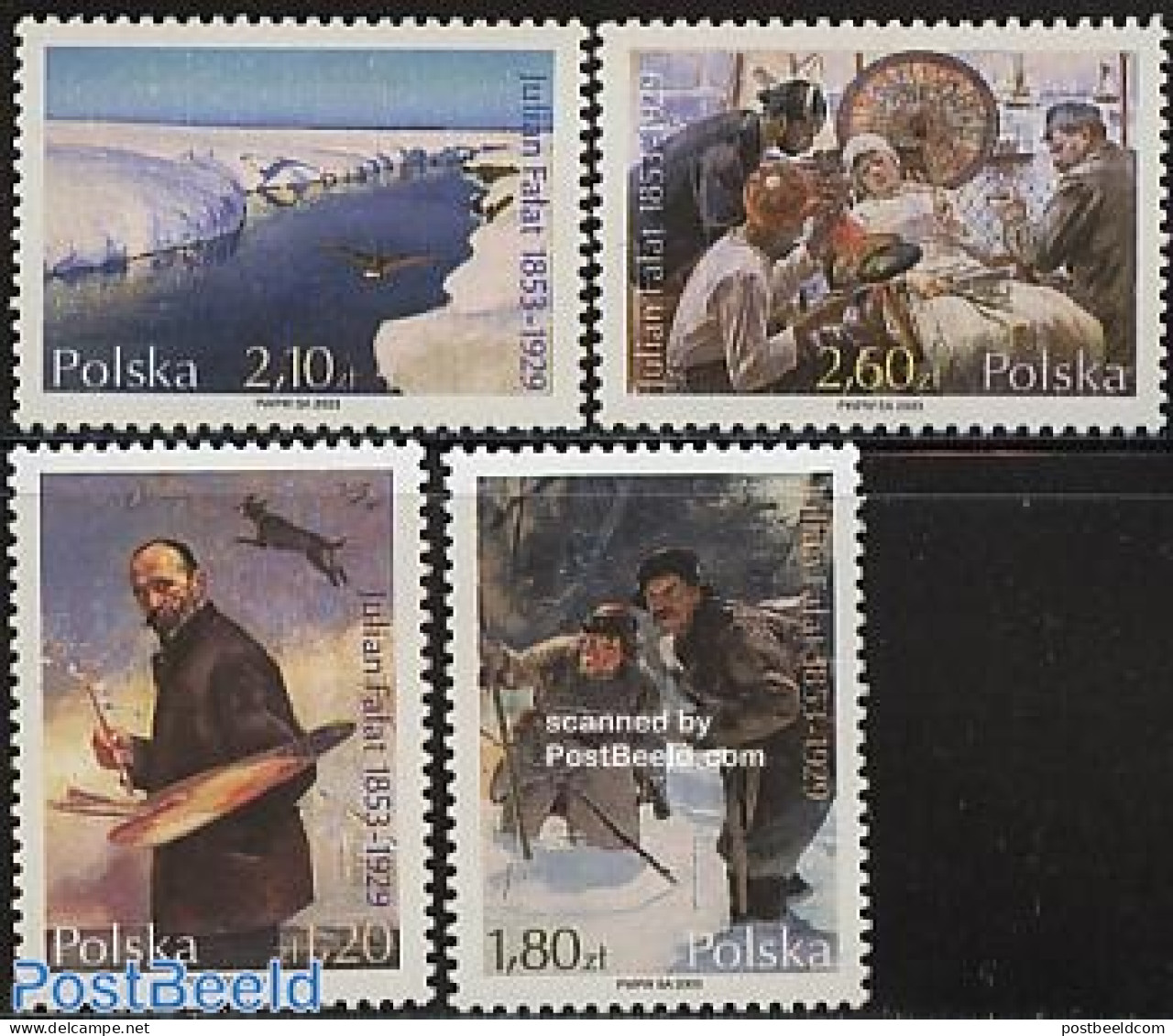 Poland 2003 Julian Falat 4v, Mint NH, Nature - Transport - Birds - Dogs - Ships And Boats - Art - Paintings - Self Por.. - Unused Stamps