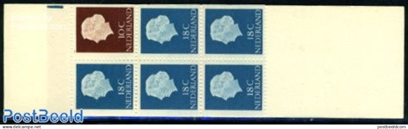 Netherlands 1965 5x18c, 1x10c Booklet, Thick Blue Register Line, Mint NH, Stamp Booklets - Ongebruikt