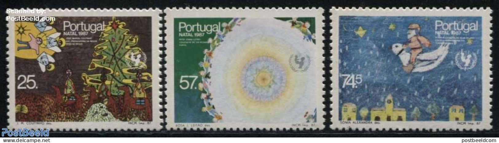 Portugal 1987 Christmas 3v, Mint NH, Religion - Christmas - Art - Children Drawings - Ungebraucht