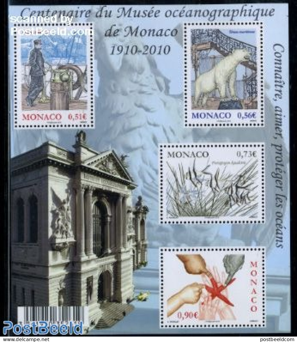 Monaco 2010 Oceanographic Museum Centenary S/s, Mint NH, Nature - Transport - Bears - Ships And Boats - Art - Museums - Unused Stamps
