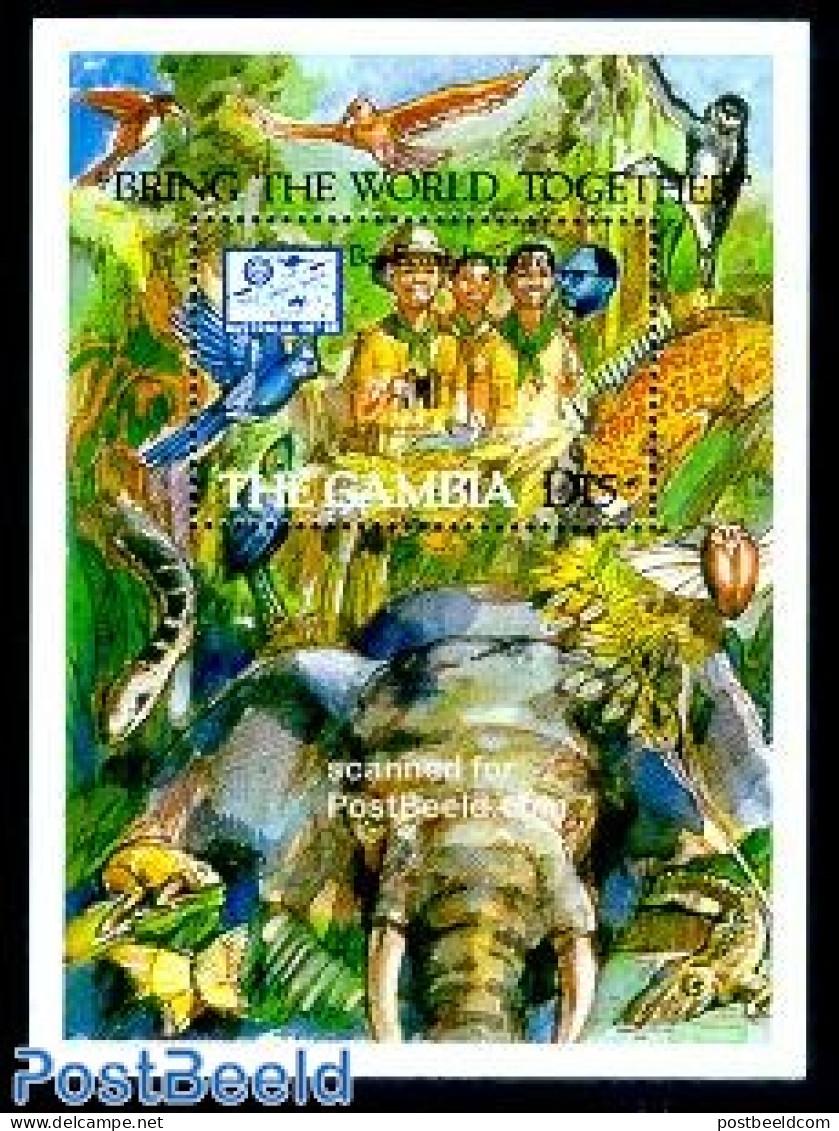 Gambia 1987 World Jamboree S/s, Mint NH, Nature - Sport - Animals (others & Mixed) - Birds - Butterflies - Cat Family .. - Gambia (...-1964)