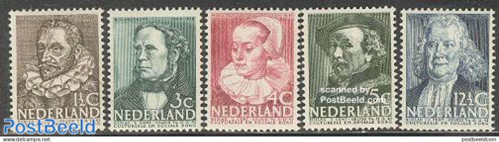 Netherlands 1938 Famous Persons 5v, Unused (hinged), Science - Chemistry & Chemists - Art - Authors - Self Portraits - Unused Stamps