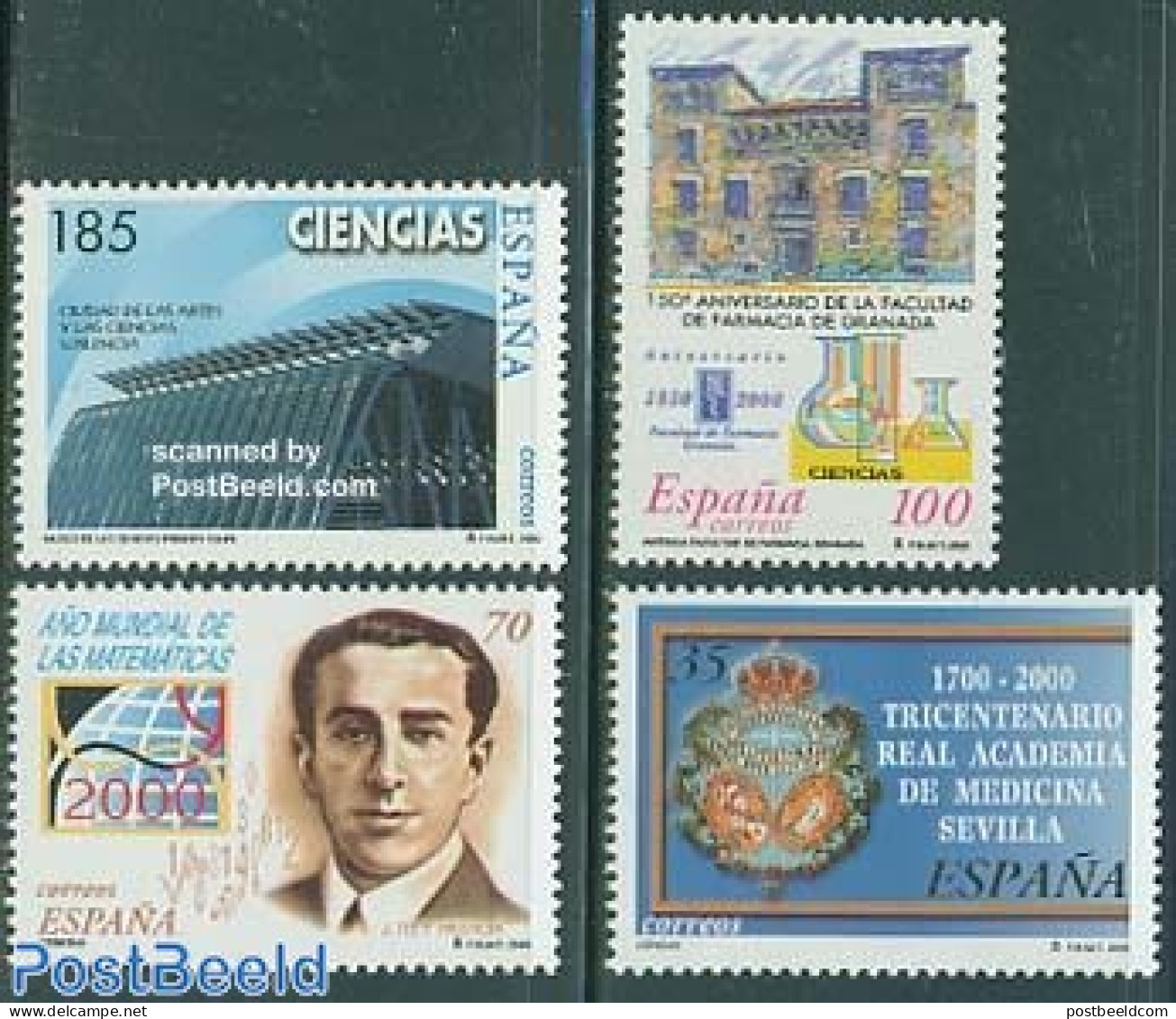 Spain 2000 Science 4v, Mint NH, History - Science - Coat Of Arms - Chemistry & Chemists - Statistics - Art - Museums - Ungebraucht