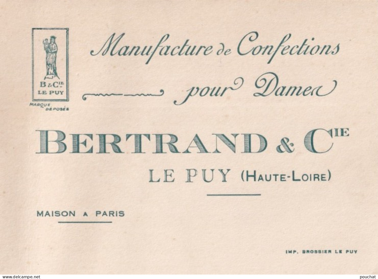O22-43) Le Puy.- (Haute Loire) Manufacture De Confections Pour Dames - BERTRAND & Cie - Visiting Cards