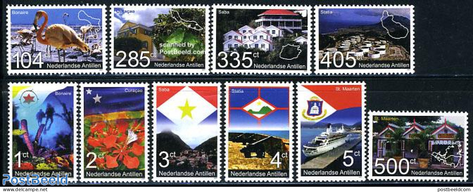 Netherlands Antilles 2007 Definitives, Islands 10v, Mint NH, History - Nature - Sport - Transport - Various - Flags - .. - Diving