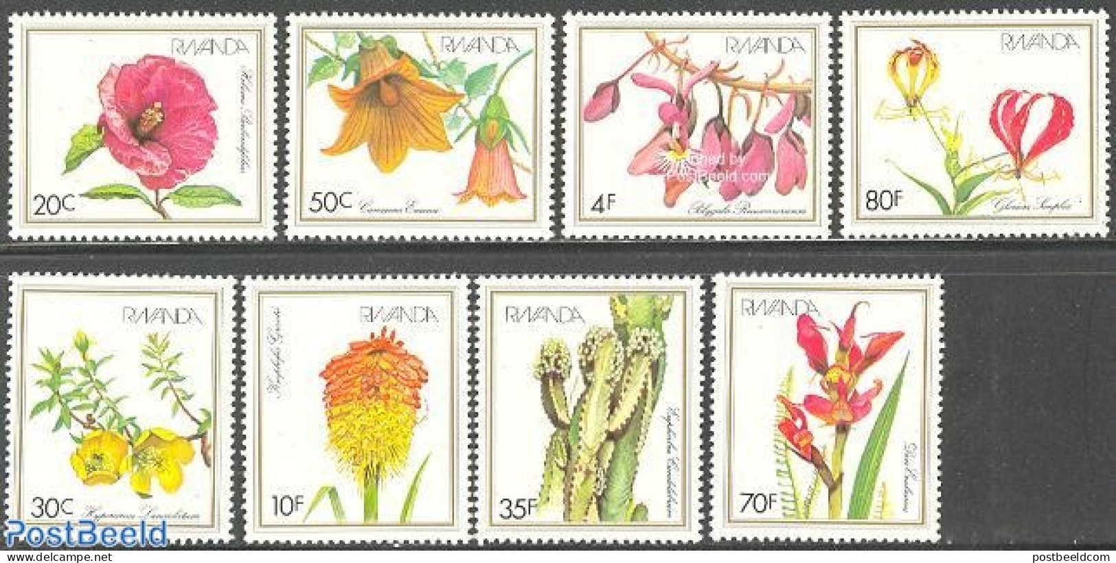 Rwanda 1982 Flowers 8v, Mint NH, Nature - Cacti - Flowers & Plants - Cactusses