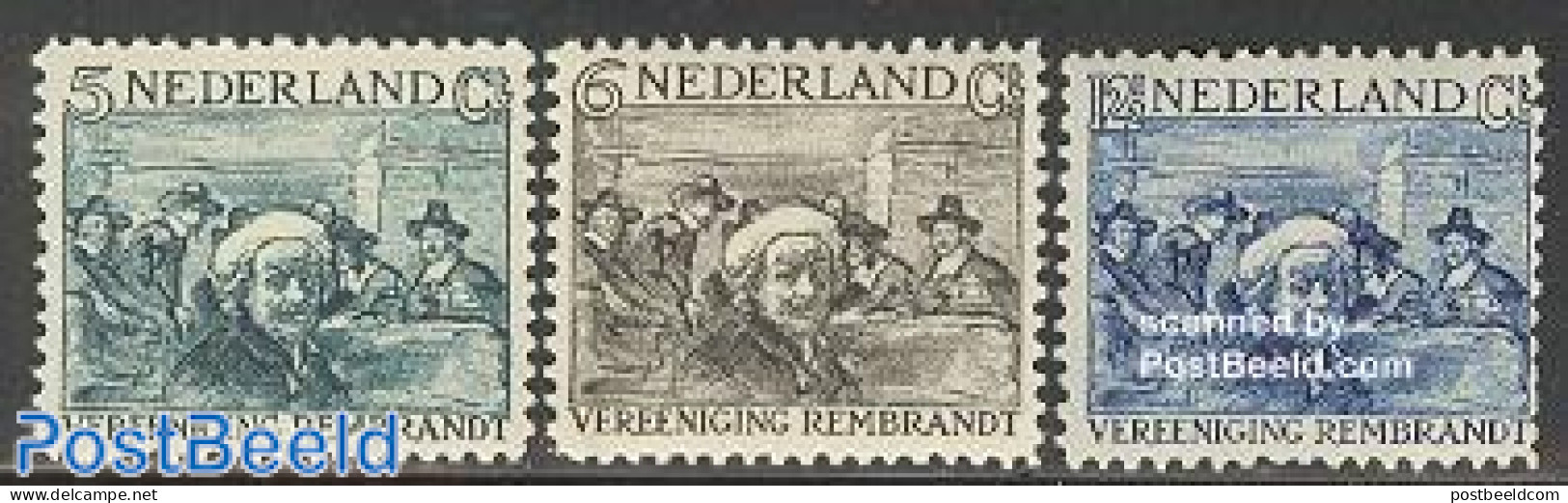 Netherlands 1930 Rembrandt 3v, Mint NH, Art - Paintings - Rembrandt - Ongebruikt