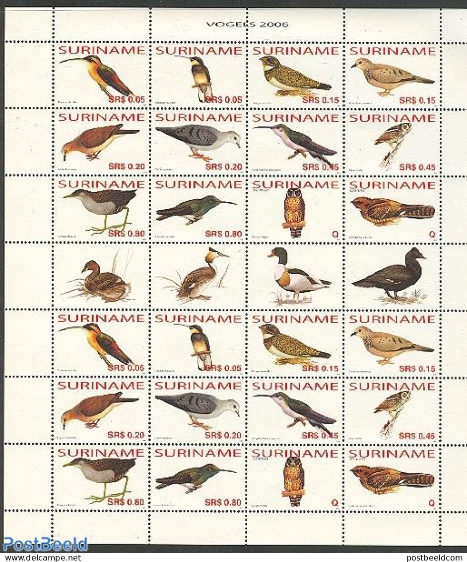 Suriname, Republic 2006 Birds 2x12v Sheet With Gutters, Mint NH, Nature - Birds - Owls - Surinam