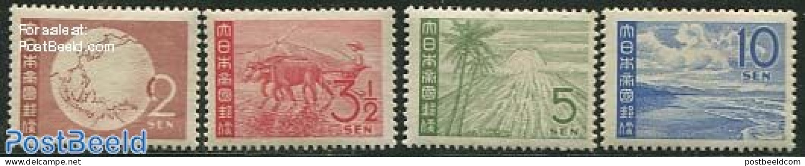 Netherlands Indies 1943 Japanese Occupation Java 4v, Mint NH, Nature - Sport - Various - Cattle - Mountains & Mountain.. - Climbing