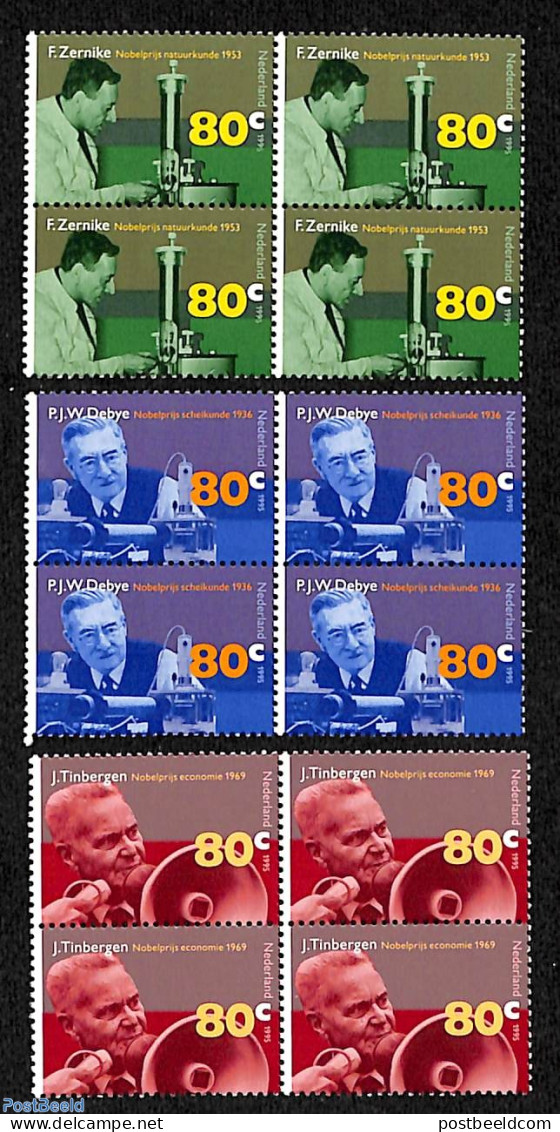 Netherlands 1995 Nobel Prize Winners 3v, Blocks Of 4 [+], Mint NH, History - Science - Nobel Prize Winners - Chemistry.. - Ungebraucht