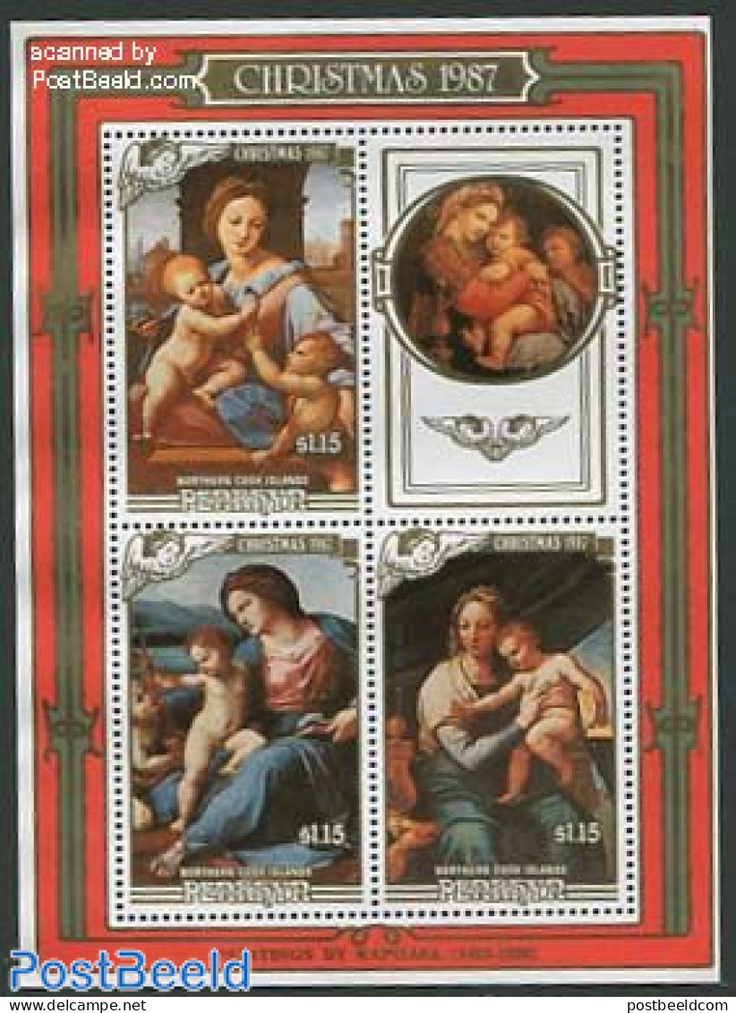 Penrhyn 1987 Christmas S/s, Mint NH, Religion - Christmas - Art - Paintings - Raphael - Weihnachten