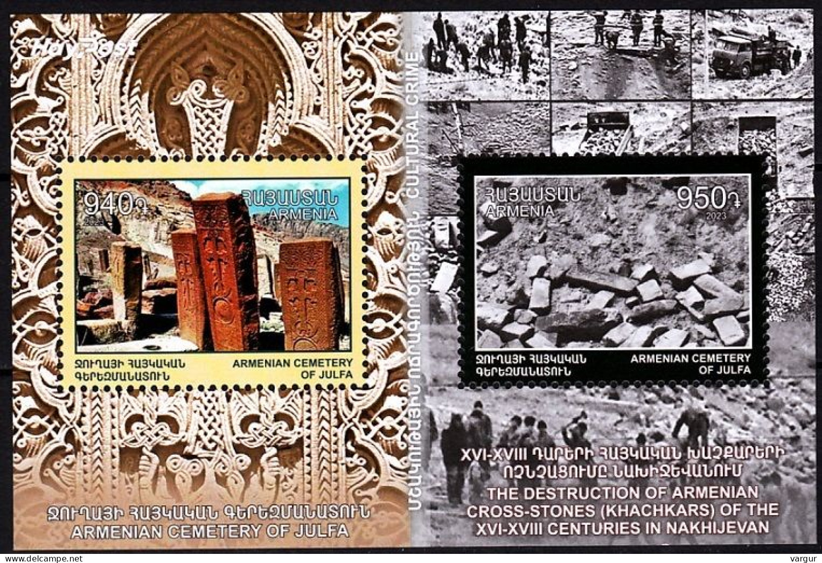 ARMENIA 2023-14 Cultural Crime: Destruction Of Armenian Cross-Stones In Azerbaijan. Souvenir Sheet, MNH - Sculpture