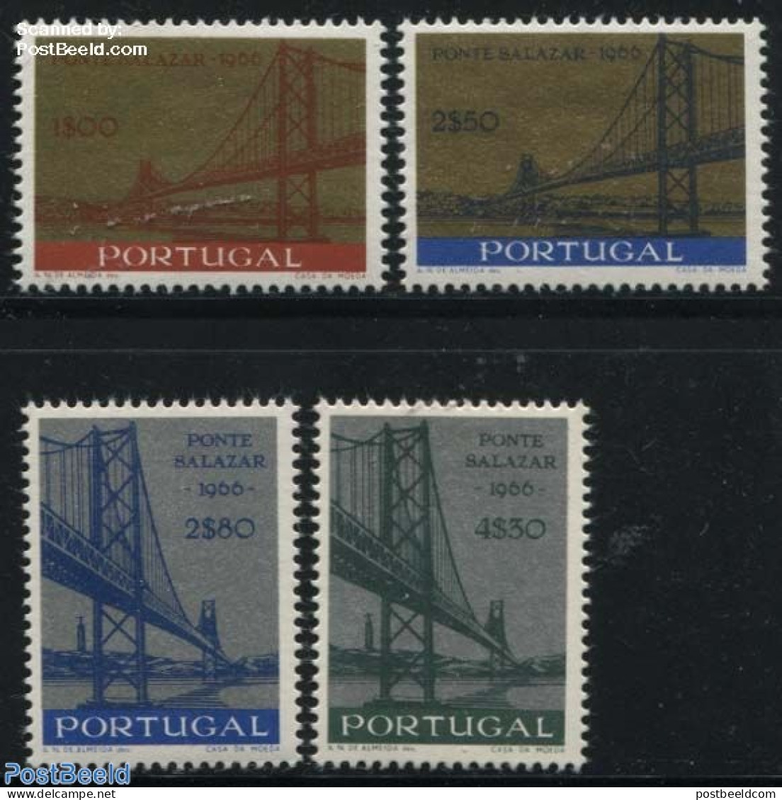 Portugal 1966 Salazar Bridge 4v, Mint NH, Art - Bridges And Tunnels - Nuevos