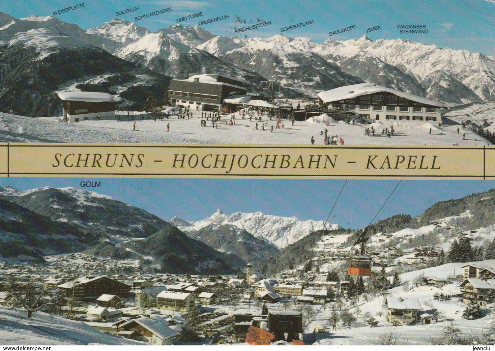 CPM  .  MULTIVUES  "  SCHRUNS - HOCHJOCHBAHN . KAPELL  "  .  CARTE AFFR AU VERSO  .  2 SCANNES - Schruns