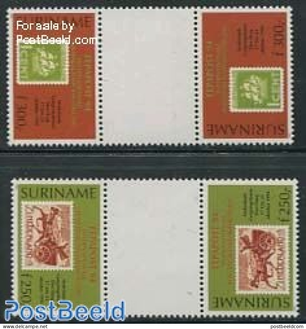 Suriname, Republic 1994 Fepapost 2v, Gutter Pairs, Mint NH, Stamps On Stamps - Postzegels Op Postzegels