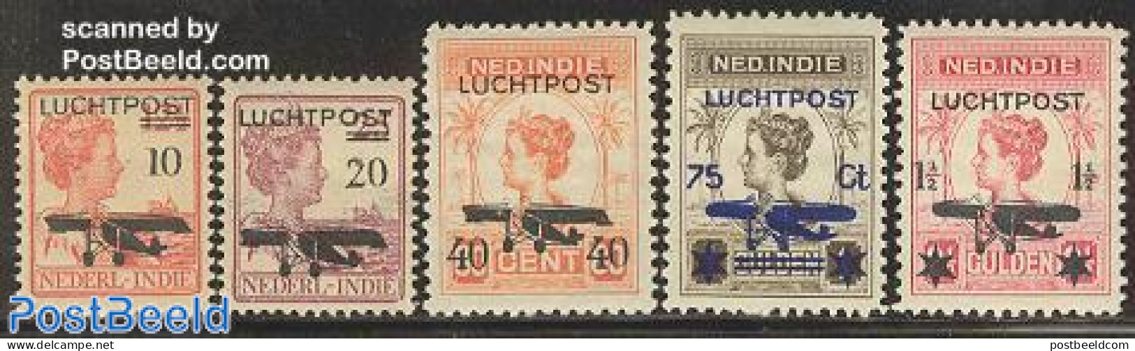 Netherlands Indies 1928 Airmail Overprints 5v, Mint NH, Transport - Aircraft & Aviation - Airplanes